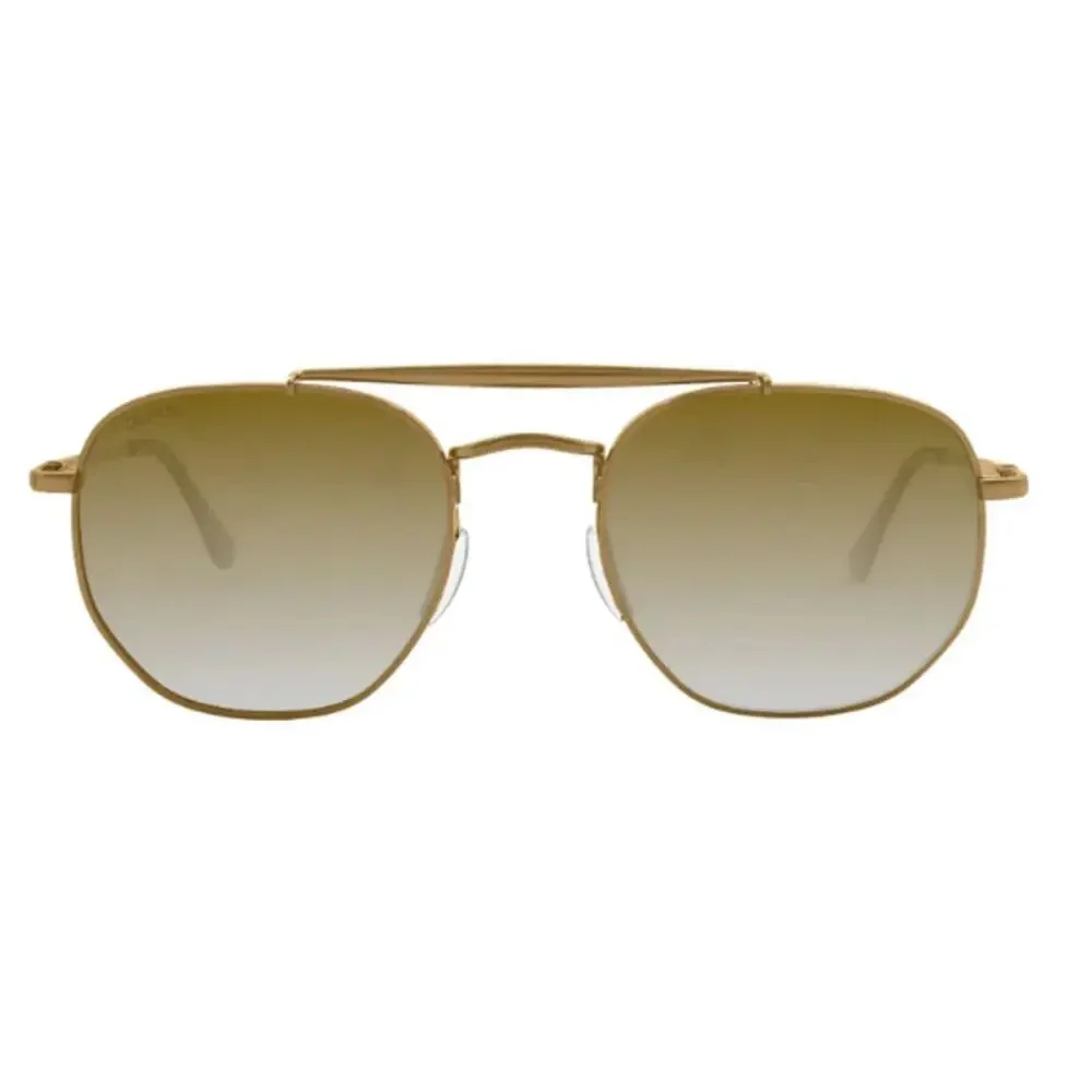 Mens Geometric Double Bridge Gold Frame & Lens Sunglasses Fashion Eyewear